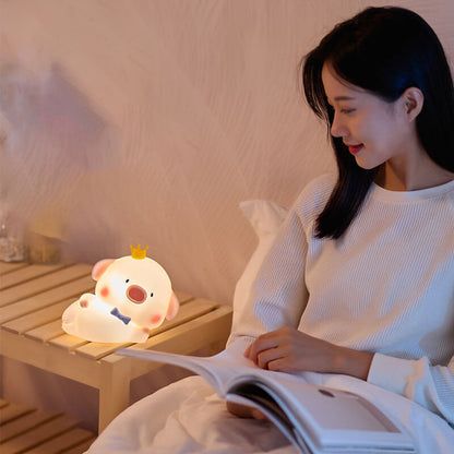Charming Silicone LED Night Light in Pig Shape - Contemporary Table Lamp