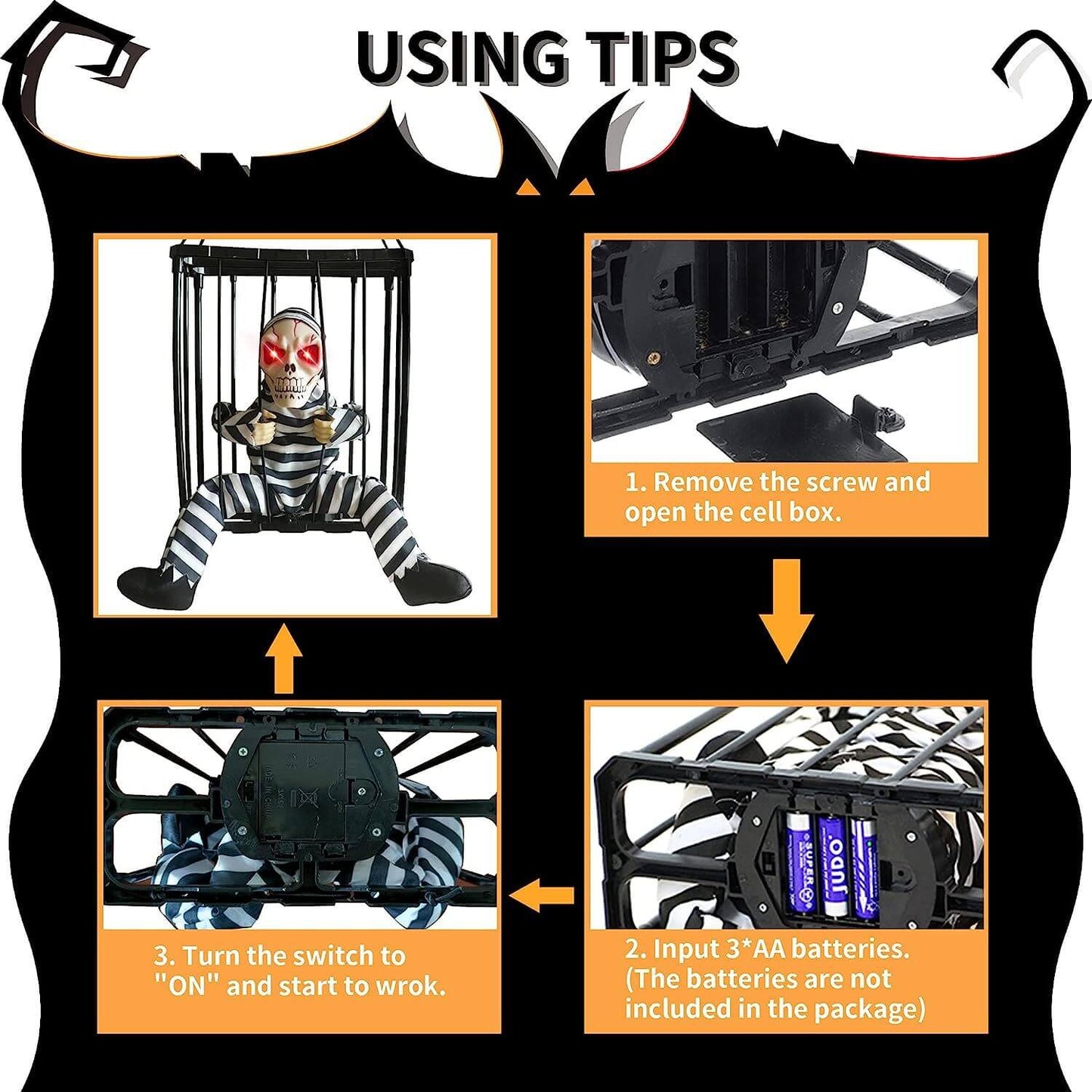 Spooky Halloween Decor – Animated Prisoner in Cage with Sound & Motion