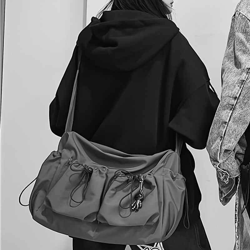 Nylon Messenger Bag for Daily Use – Black Shoulder Bag with Zipper