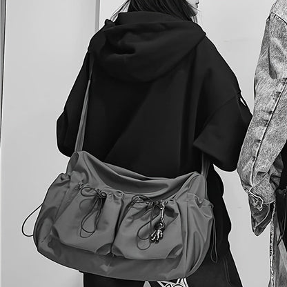 Nylon Messenger Bag for Daily Use – Black Shoulder Bag with Zipper