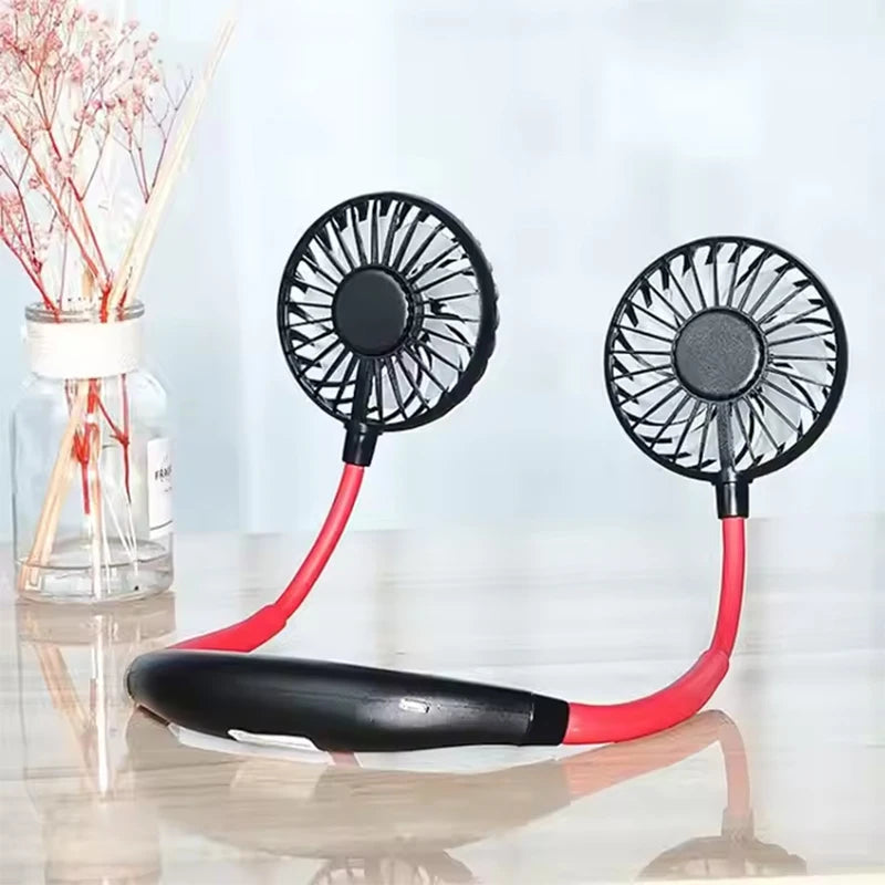 Neck Fan with LED Light | Rechargeable via USB | Portable and Hands-Free