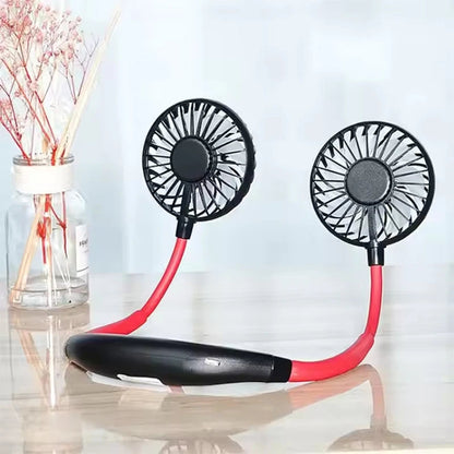 Neck Fan with LED Light | Rechargeable via USB | Portable and Hands-Free