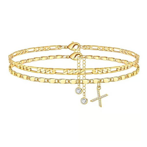 Customizable Layered Anklet | Adjustable & Hypoallergenic | Gold/Silver | 21.5 cm + 5 cm
