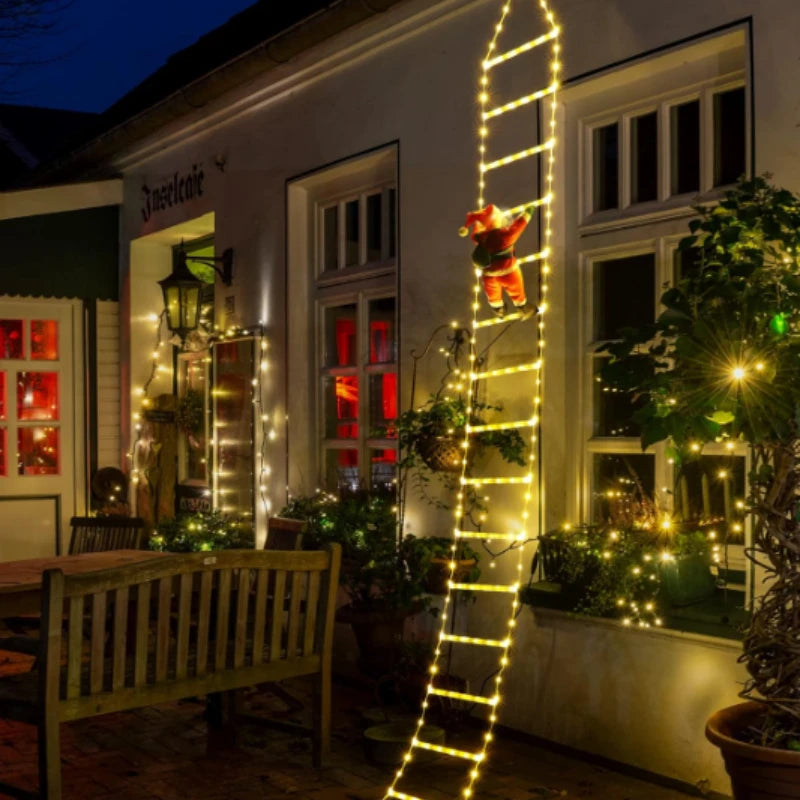 LED Christmas Decoration - Santa Climbing Ladder - 1.5m / 3m - 8 Light Effects - USB
