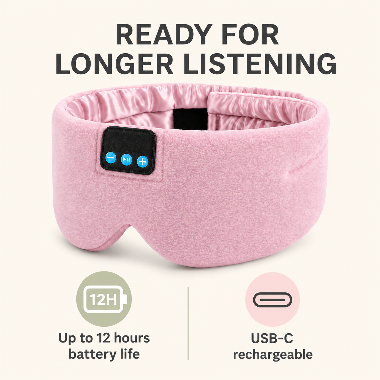 Wireless Music Eye Mask with HD Audio, Silk Fabric, Bluetooth & 12h Battery