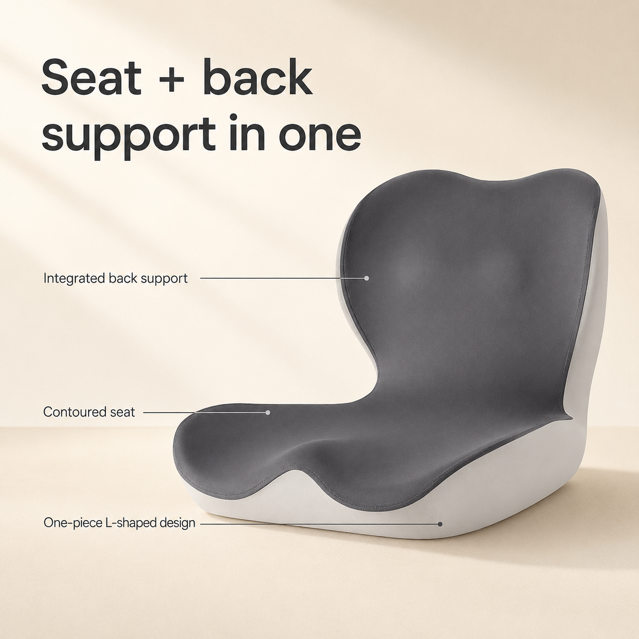 Memory Foam Seat Cushion with Back Support - L-Shaped, Washable Cover for Home, Office, and Car Chairs