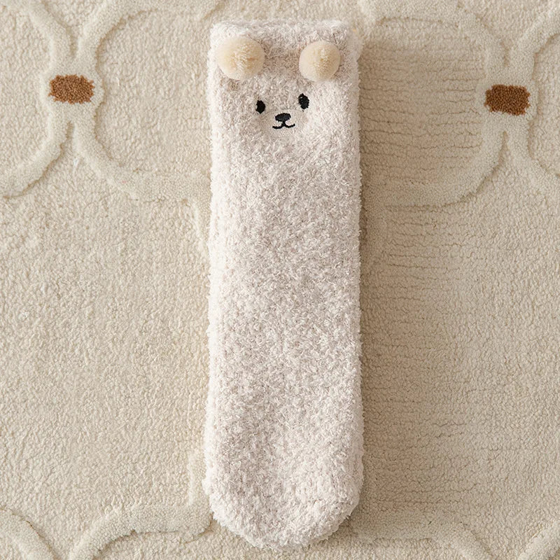 Warm Fuzzy Socks for Women | Soft & Plush | 3D Bear Print | Japanese-Korean Style