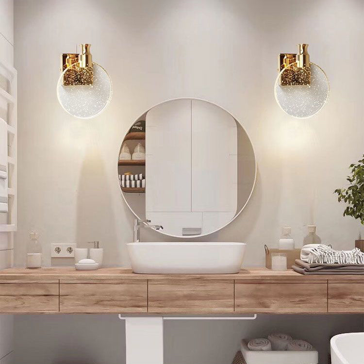 Modern Bedside Lamp - Round LED Wall Sconce in Crystal Design