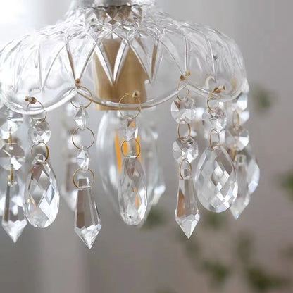 Floral Pendant Light with Vintage Copper and Crystal Accents