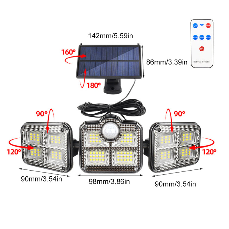 Triple-Head Solar-Powered LED Wall Light