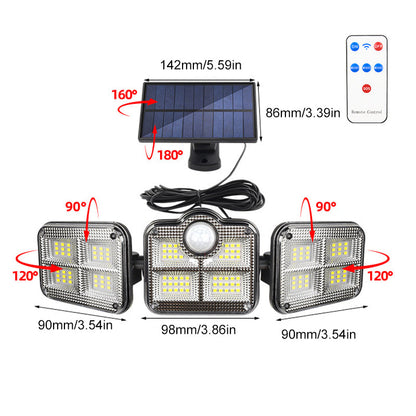 Triple-Head Solar-Powered LED Wall Light