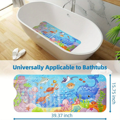 Non-Slip Bathtub Mat with Colorful Ocean Design and Suction Cups - Washable