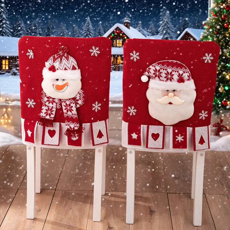 Christmas Chair Cover with Plush Santa Design – Festive Dining Room Decor