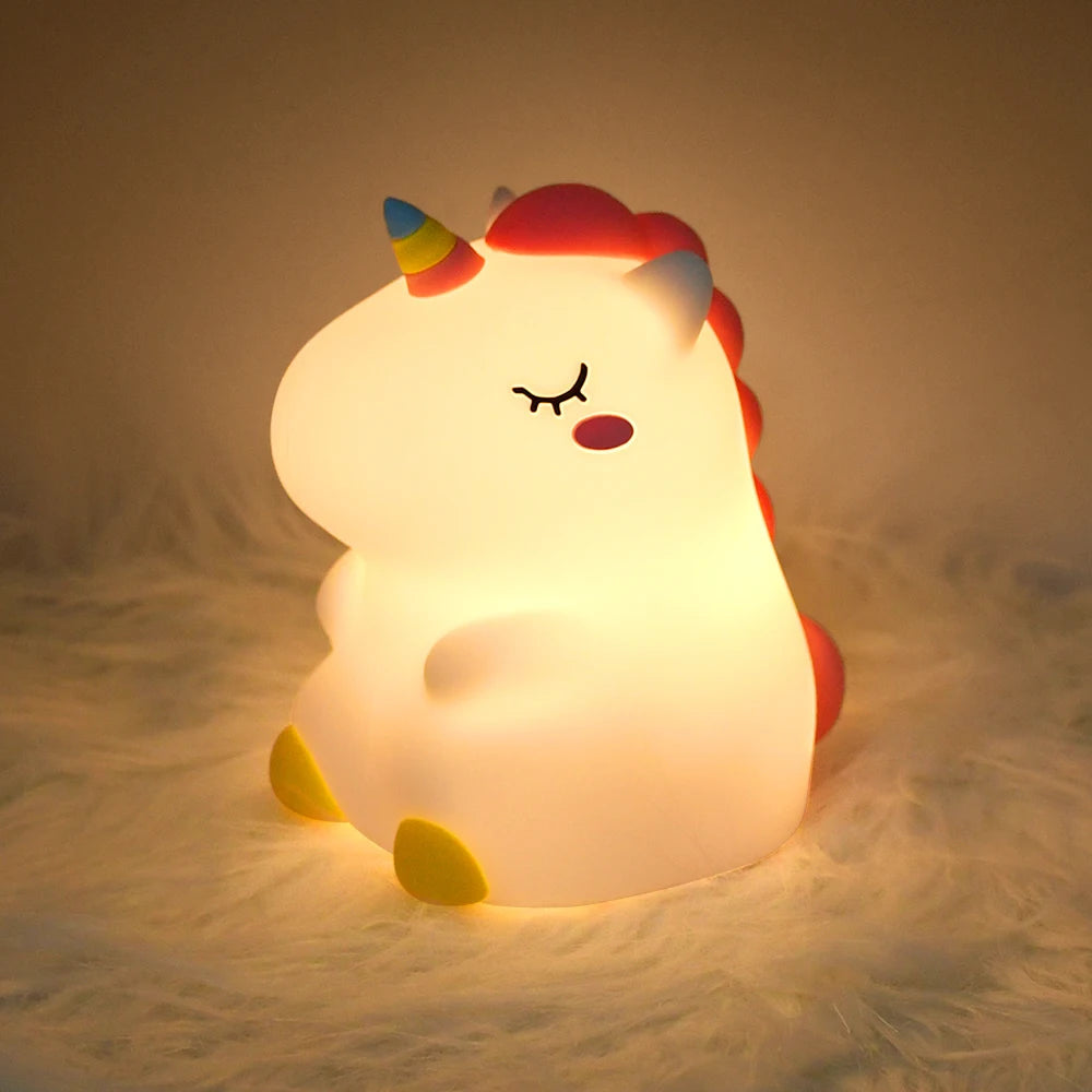 LED Unicorn Night Light | Soft Silicone, Rechargeable via USB | Touch Control & Dual Brightness | Perfect for Kids' Rooms & Gift Option