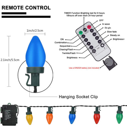 C7 LED Christmas Lights in Retro Strawberry Style | With Remote & Timer | Suitable for Indoor and Outdoor Use