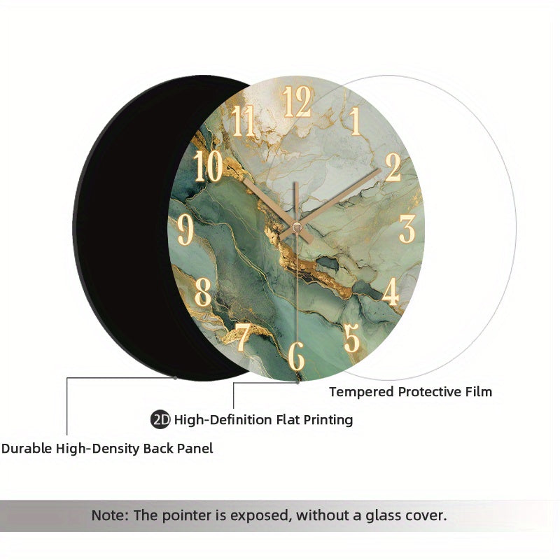 Round Silent Clock with Gold Accents – Abstract Marble and Wood Design