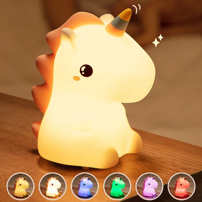 LED Unicorn Night Light | Soft Silicone, Rechargeable via USB | Touch Control & Dual Brightness | Perfect for Kids' Rooms & Gift Option