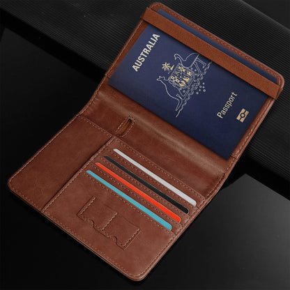 Travel Passport Holder in PU Leather with RFID Protection, Card Slots, Pen Holder, and Elastic Closure