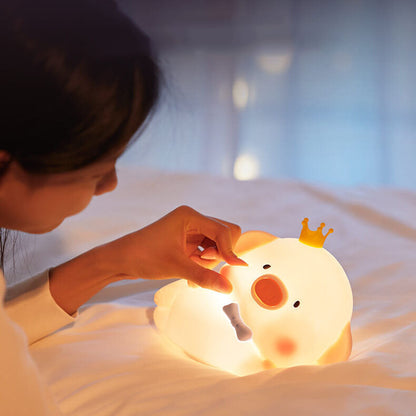Charming Silicone LED Night Light in Pig Shape - Contemporary Table Lamp