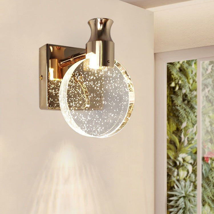 Modern Bedside Lamp - Round LED Wall Sconce in Crystal Design