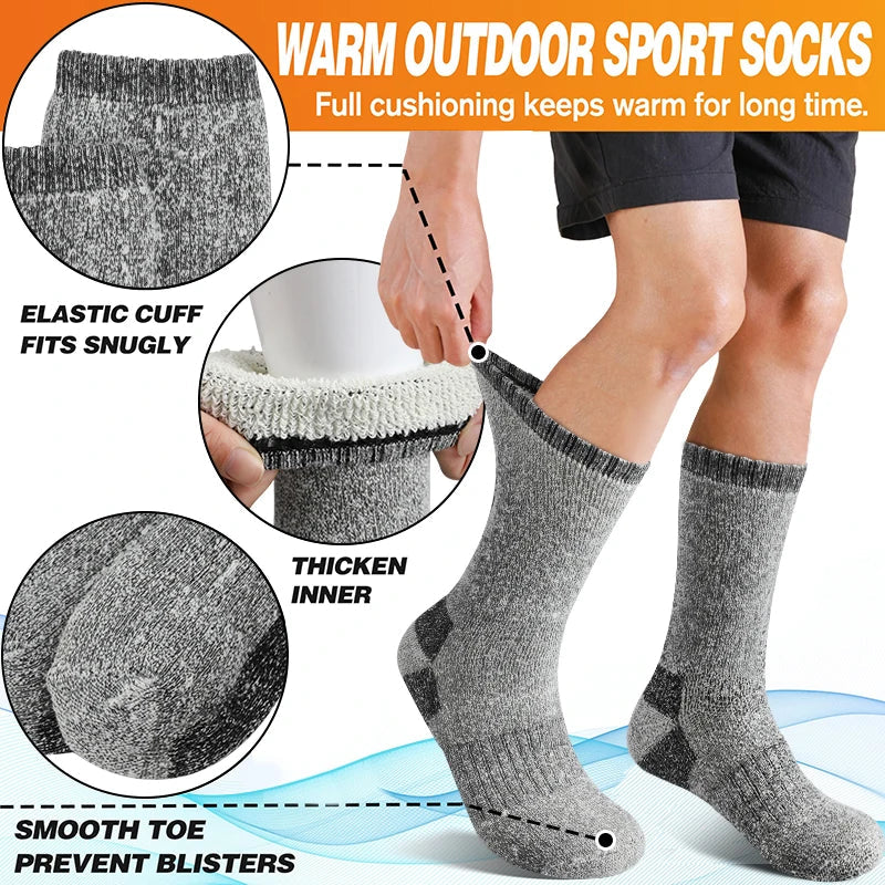 Men's Thermal Winter Socks - 3 Pairs, Thick Warm Wool, Mid-Length for Skiing & Outdoor Use