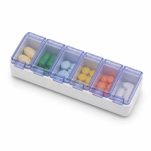 Compact 6-Section Pill Holder with Clear Snap Closure