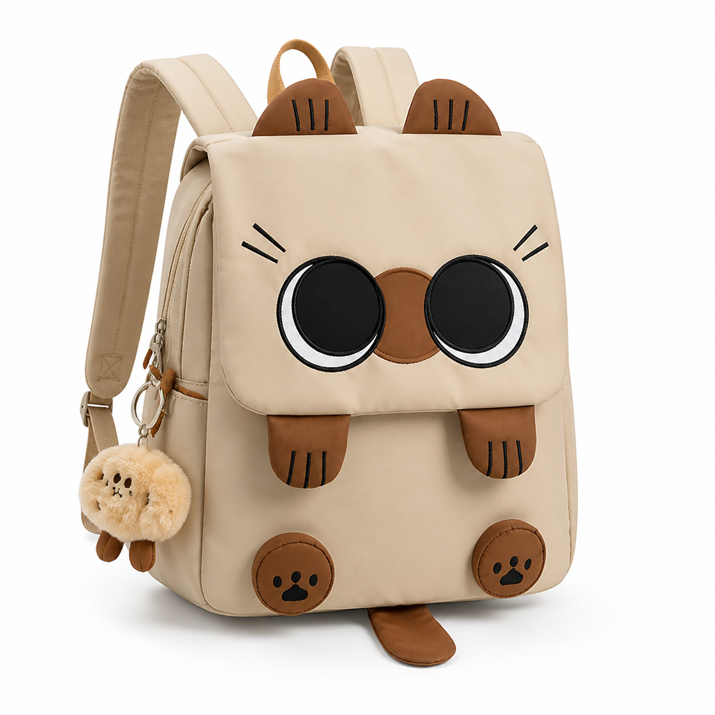 Spacious Cat-Themed Nylon Backpack – Easy to Clean & Stylish