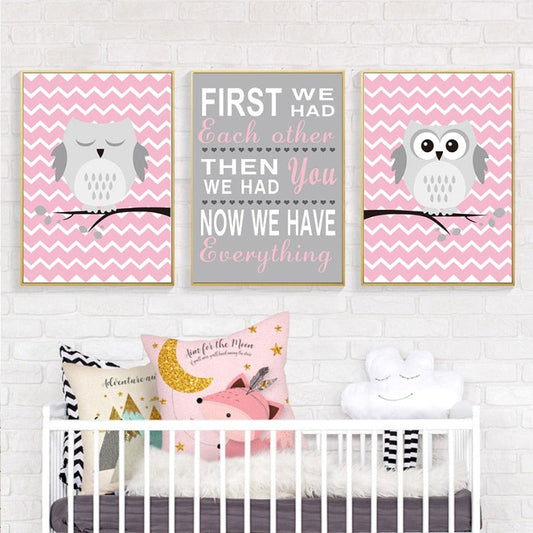 Canvas Wall Art Featuring Baby Pink Owl Design