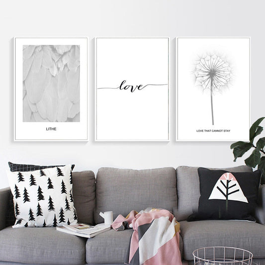 Canvas Wall Art Painting - Black and White Feather Design