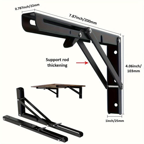 2-Piece Heavy-Duty Steel Folding Shelf Brackets – Adjustable Wall-Mounted L-Shaped Table Hinge with Screws