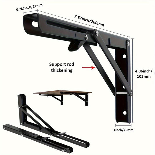 2-Piece Heavy-Duty Steel Folding Shelf Brackets – Adjustable Wall-Mounted L-Shaped Table Hinge with Screws