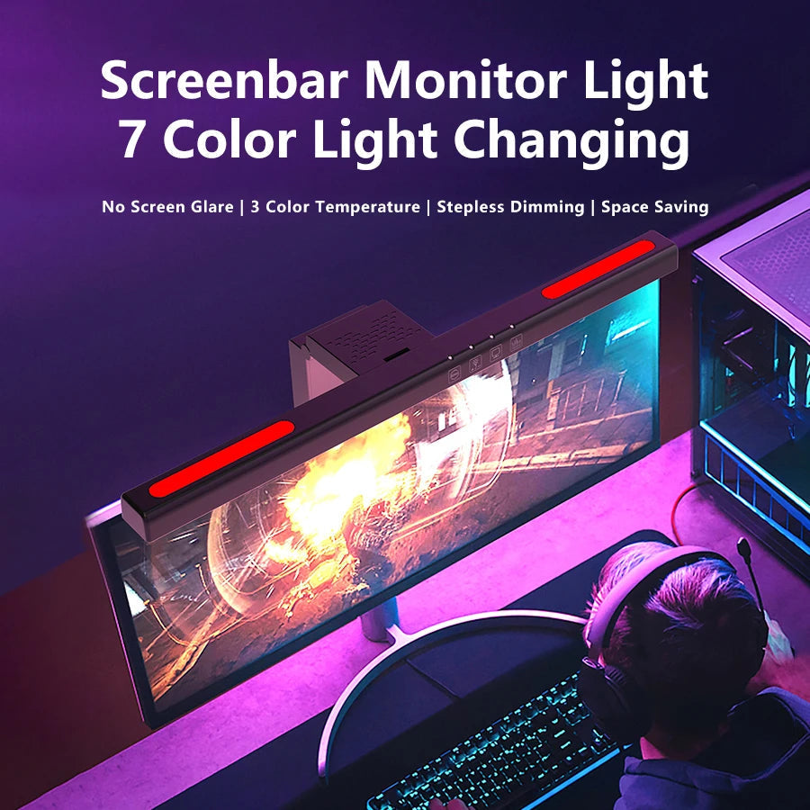 USB-Powered LED Monitor Light with RGB Backlighting and Adjustable Brightness - 60-Minute Timer