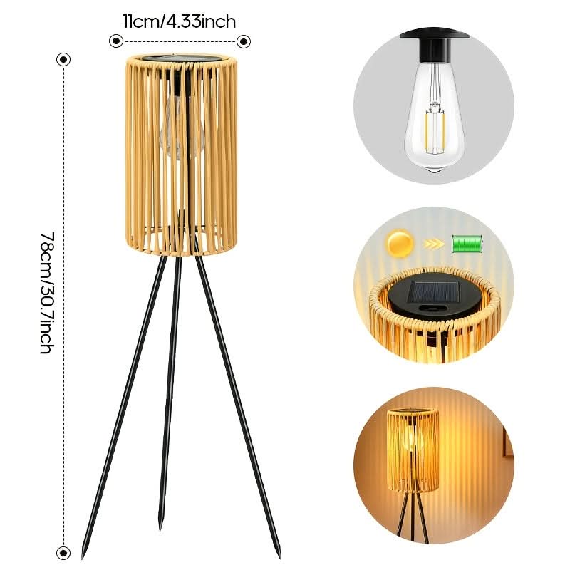 Handcrafted Solar Floor Lamp in Rattan Weave