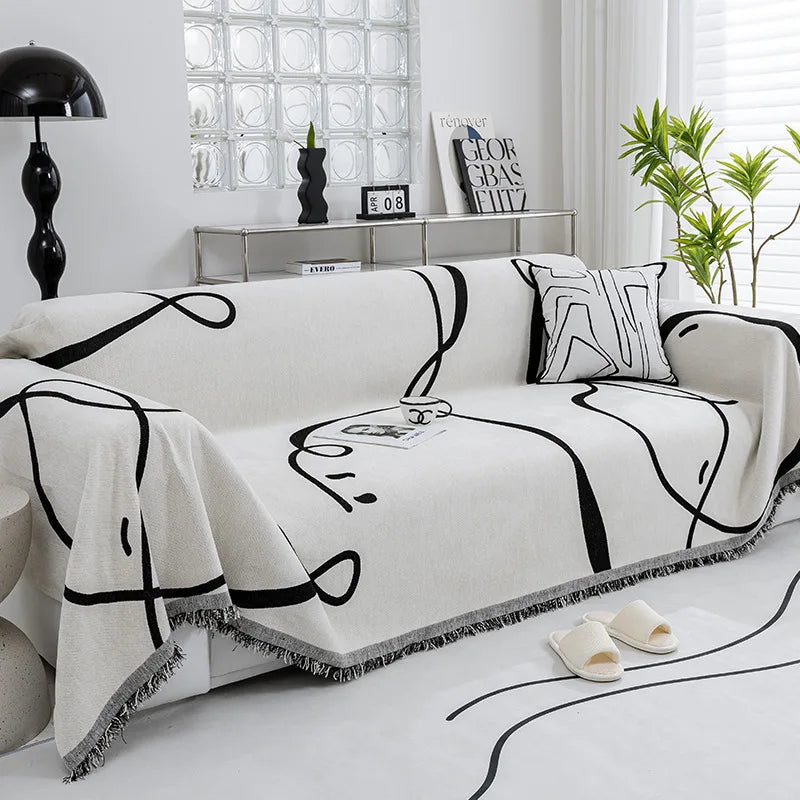 Chenille Sofa Cover Set in Black – Dust Resistant, Soft, and Versatile