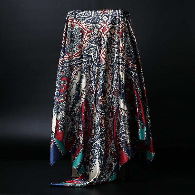 Large Square Simulation Silk Scarf – Versatile Fashion Accessory