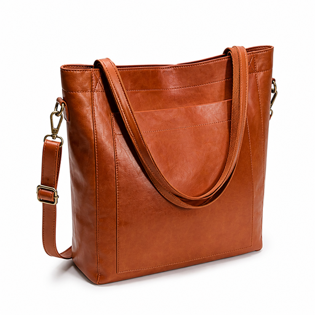 Elegant Structured Leather Tote with Detachable Strap