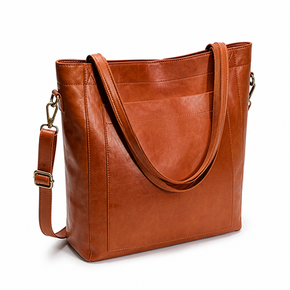 Elegant Structured Leather Tote with Detachable Strap