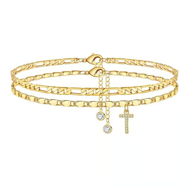 Customizable Layered Anklet | Adjustable & Hypoallergenic | Gold/Silver | 21.5 cm + 5 cm