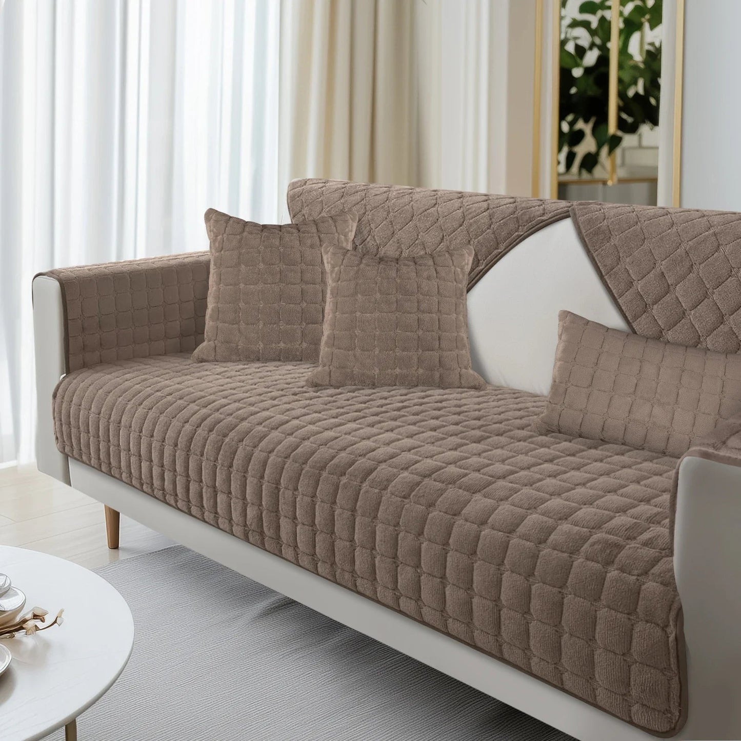 Plush Sofa Cover with Quilted Design – Non-Slip, Washable Protector for Couch & Sectional