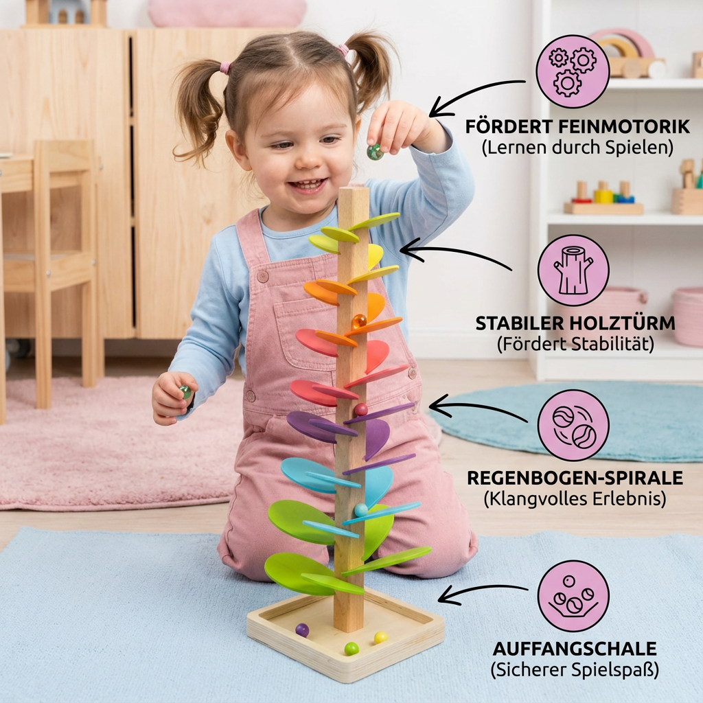 Wooden Marble Tower with Montessori Rainbow Design
