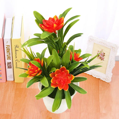 Artificial Potted Flowers | Lotus and Leaves | Home & Office Decor | 18 cm