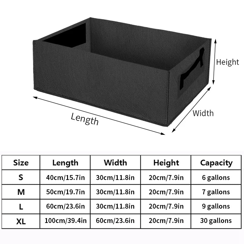 Rectangular Plant Bag – Breathable Felt Material with Handles – Sizes 6-31 Gallons