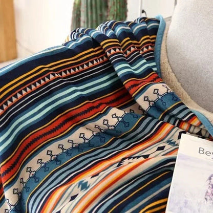 Cozy Ethnic-Style Flannel Blanket | Soft Coral Fleece Throw for Winter