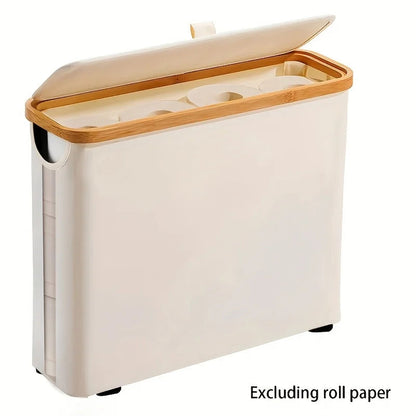 Foldable Bamboo Bathroom Organizer with Basket | Toilet Paper Holder