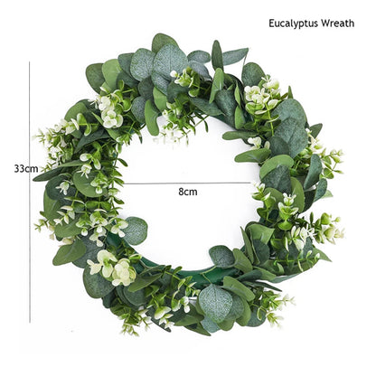 Handmade Eucalyptus Wreath with Artificial Flowers for Home, Wedding & Christmas