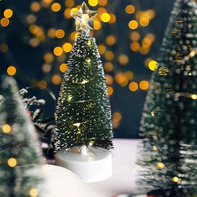 Mini LED Christmas Tree with Copper Wire Lights and Snow Effect - 16-21 cm, Warm White or Multicolor, Battery Operated