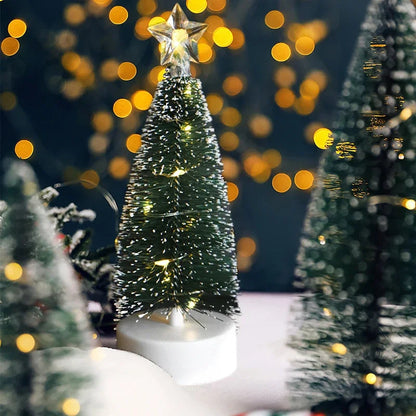 Mini LED Christmas Tree with Copper Wire Lights and Snow Effect - 16-21 cm, Warm White or Multicolor, Battery Operated