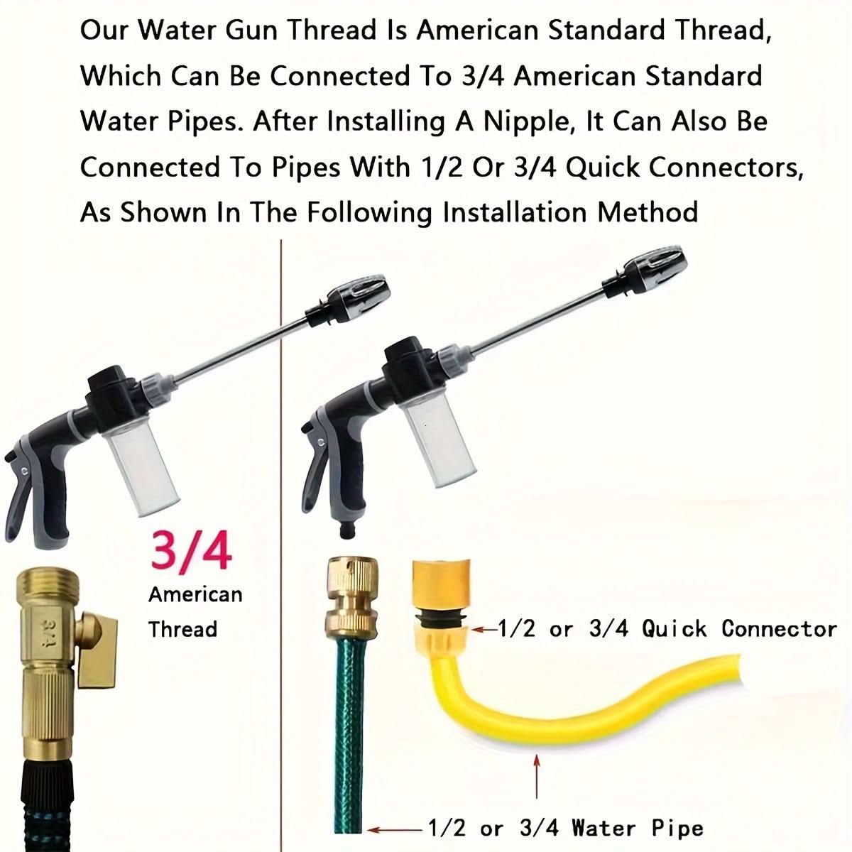 High-Pressure Garden Hose Nozzle with Foam Cannon and Extended Handle