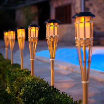 Solar Bamboo LED Flame Lights for Cozy Outdoor Atmosphere and Garden Decoration
