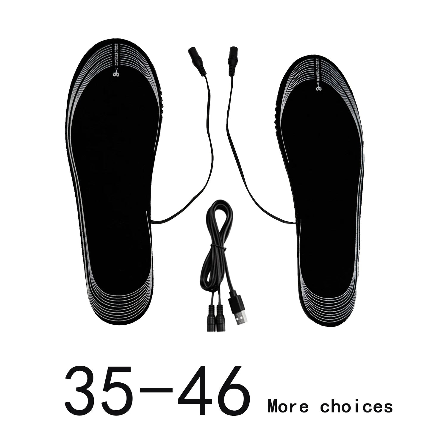 Rechargeable Heated Insoles with USB - Customizable Warm Inserts Size 35-46 for Outdoor Skiing Winter Foot Comfort